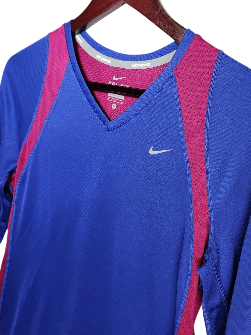 Nike Dri-FIT Running Top Women’s Med Blue Pink Long Sleeve Athletic Shirt Light - Picture 2 of 13